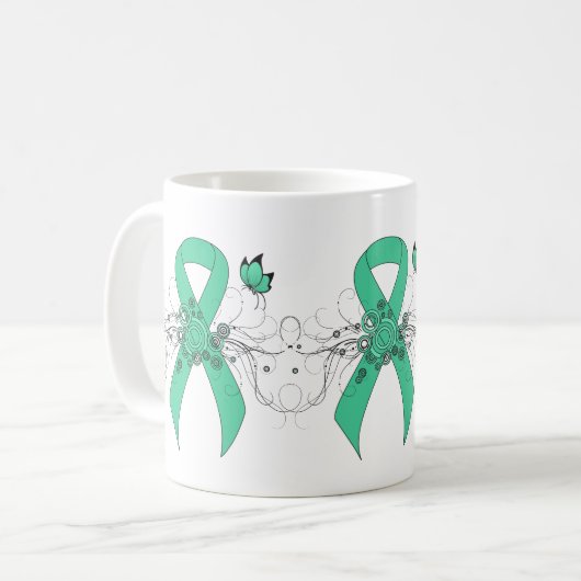 Mint Green Awareness Ribbon with Butterfly Koffiemok (Voorkant links)