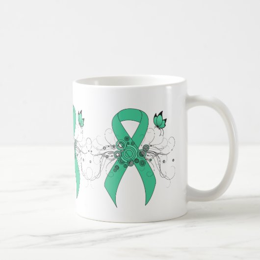 Mint Green Awareness Ribbon with Butterfly Koffiemok (Rechts)