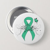 Mint Green Awareness Ribbon with Butterfly Ronde Button 7,6 Cm (Voorkant /achterkant)
