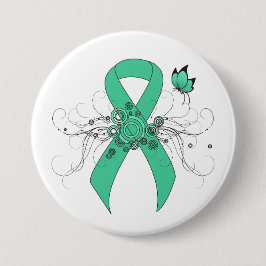 Mint Green Awareness Ribbon with Butterfly Ronde Button 7,6 Cm