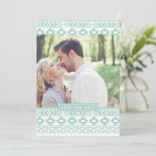 MINT GREEN AZTEC FOTO BEWAAR DE DATUM AANKONDIGING (Staand voorkant)