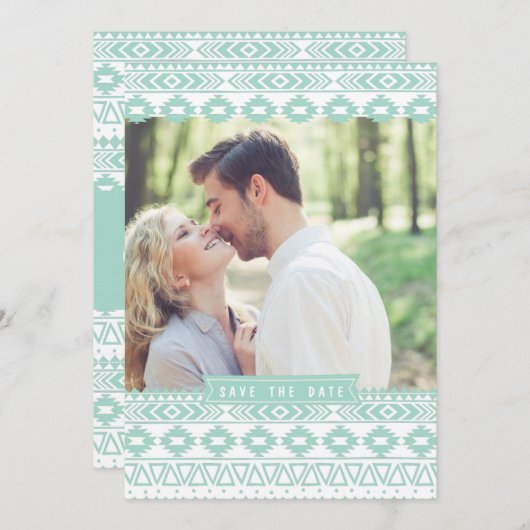 MINT GREEN AZTEC FOTO BEWAAR DE DATUM AANKONDIGING (Voorkant / Achterkant)