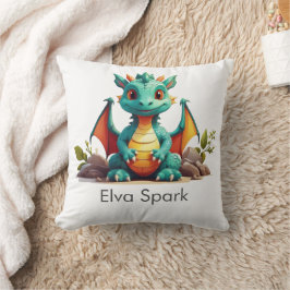 Mint Green Baby Dragon Fantasy gepersonaliseerd Kussen
