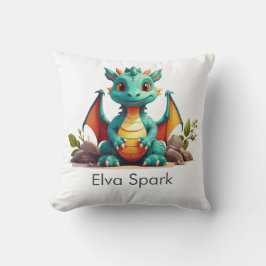 Mint Green Baby Dragon Fantasy gepersonaliseerd Kussen