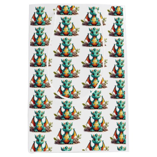 Mint Green Baby Dragon Fantasy Pattern Gift Bag Medium Cadeauzakje (Voorkant)