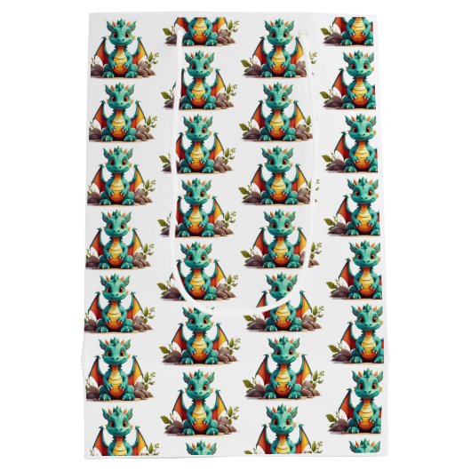 Mint Green Baby Dragon Fantasy Pattern Gift Bag Medium Cadeauzakje (Achterkant)