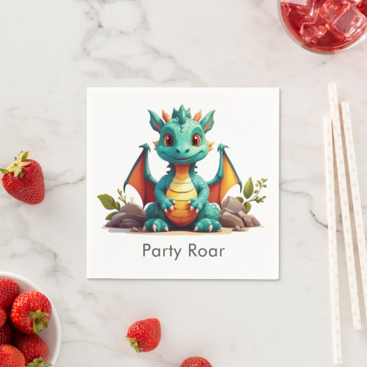 Mint Green Baby Dragon Party Roar Paper Napkins Servet (Insitu)
