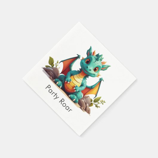 Mint Green Baby Dragon Party Roar Paper Napkins Servet (Hoek)