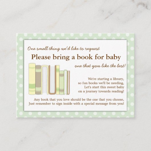Mint Green Baby shower Boek Invoegen Verzoek Kaart (Voorkant)