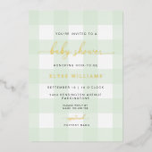 Mint Green Baby shower Folie Folie Uitnodiging (Voorkant)