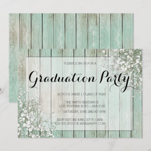 MINT GREEN BABY'S BREATH GRADUATION ARTITY KAART (Voorkant / Achterkant)