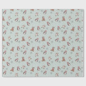 Mint Green Babys Eerste Kerstwinter Dieren Cadeaupapier (Vlak)