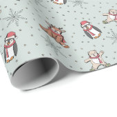 Mint Green Babys Eerste Kerstwinter Dieren Cadeaupapier (Rol Hoek)