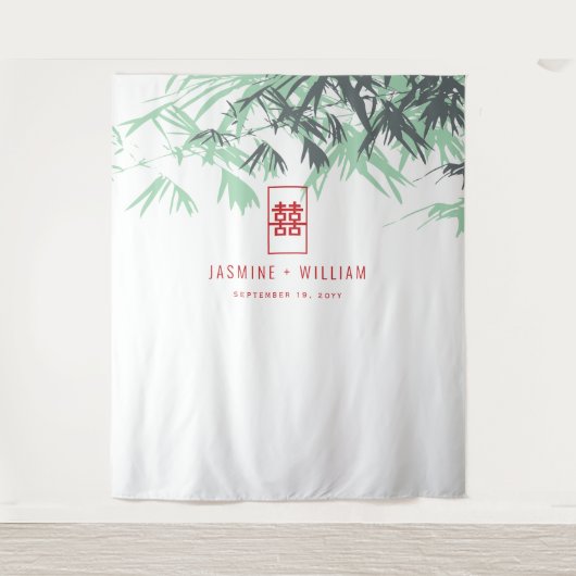 Mint Green Bamboo laat de Chinese bruiloft achter Wandkleed (Voorkant)