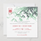 Mint Green Bamboo leveert Modern Zen Asian Wedding Kaart (Voorkant)