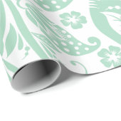 Mint Green Baroque Floral Damascus on White No. 2 Cadeaupapier (Rol Hoek)