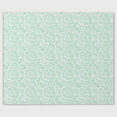 Mint Green Baroque Floral Damascus op White Cadeaupapier (Vlak)