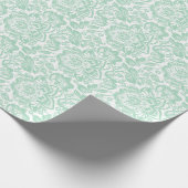 Mint Green Baroque Floral Damascus op White Cadeaupapier (Hoek)