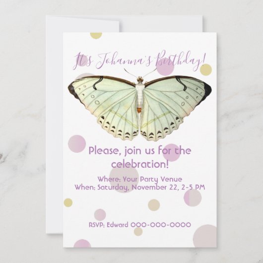 Mint Green Beauty Butterfly Birthday Kaart (Voorkant)
