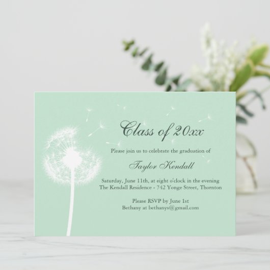 Mint Green Best Wishes Afstuderen Invitation Kaart (Staand voorkant)