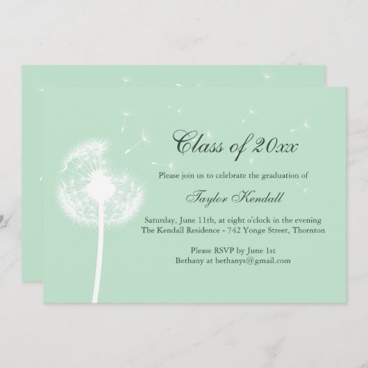 Mint Green Best Wishes Afstuderen Invitation Kaart (Voorkant / Achterkant)