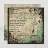 Mint Green  Bird Cage Wedding Invitation Kaart (Voorkant / Achterkant)