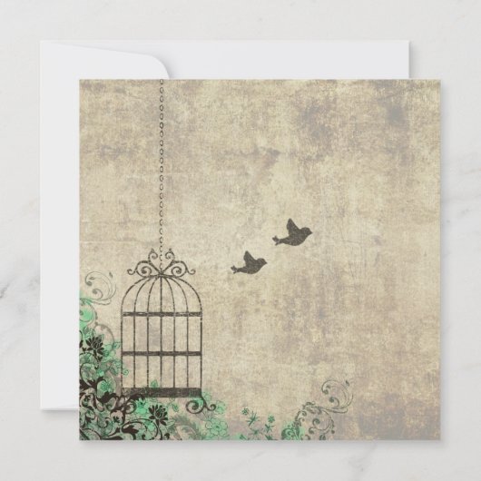 Mint Green  Bird Cage Wedding Invitation Kaart (Achterkant)