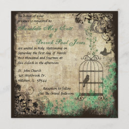 Mint Green  Bird Cage Wedding Invitation Kaart