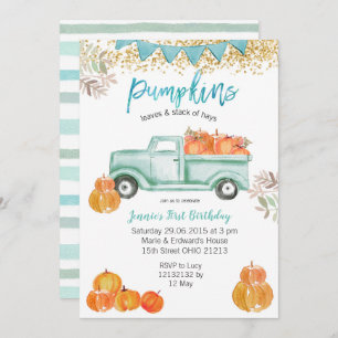Mint Green Birthday Blue Pumpkin Truck Birthday Kaart