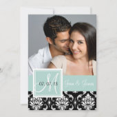 Mint Green Black Damask Photo Save the Date (Voorkant)