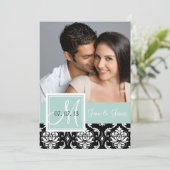 Mint Green Black Damask Photo Save the Date (Staand voorkant)