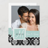 Mint Green Black Damask Photo Save the Date (Voorkant / Achterkant)
