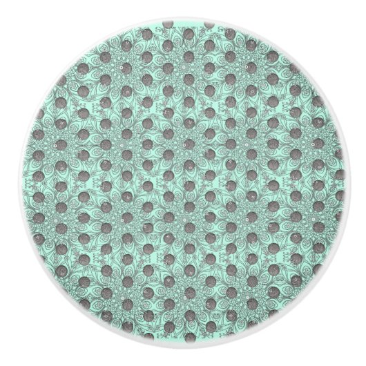 Mint Green, Black en Grey Polka Dots Pattern Keramische Knop (Voorkant)