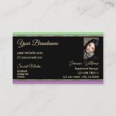 Mint Green Black en Lavender Stripes met foto Visitekaartje (Achterkant)