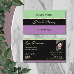 Mint Green Black en Lavender Stripes met foto Visitekaartje