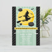 Mint Green Black Grey Witch Halloween Invitation Kaart (Staand voorkant)