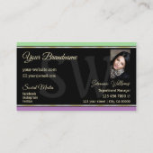 Mint Green Black Lavender met Monogram en Foto Visitekaartje (Achterkant)