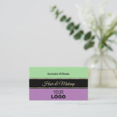 Mint Green Black Lavender Stripes met Logo Moderne Visitekaartje (Staand voorkant)