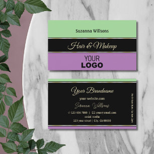 Mint Green Black Lavender Stripes met Logo Moderne Visitekaartje