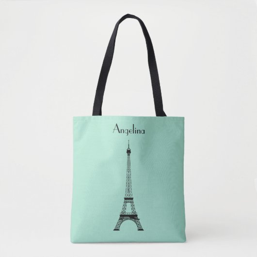 Mint Green Black Paris Eiffeltoren met naam Tote Bag (Voorkant)