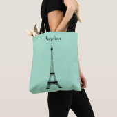 Mint Green Black Paris Eiffeltoren met naam Tote Bag (Dichtbij)
