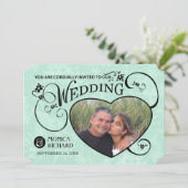 Mint Green & Black Photo Heart Wedding Invite Kaart (Staand voorkant)