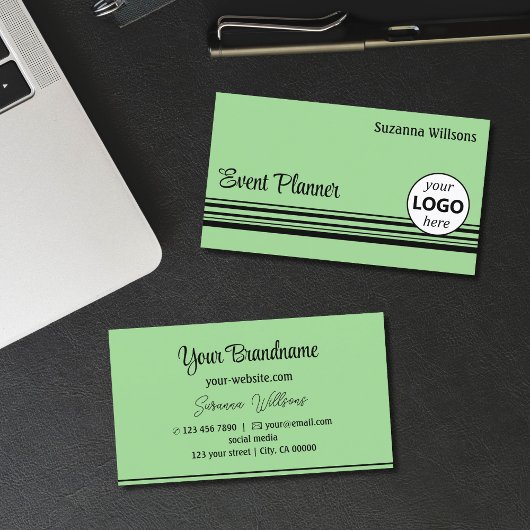Mint Green Black Stripes met Logo Professional Visitekaartje