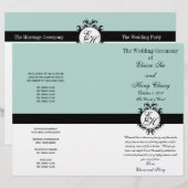 Mint Green Black Wedding Program Chic Monogramed (Voorkant / Achterkant)