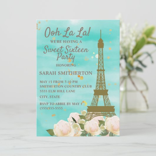 Mint Green Blauwgroen Blue Gold Eiffel Tower Sweet Kaart (Staand voorkant)