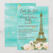 Mint Green Blauwgroen Blue Gold Eiffel Tower Sweet Kaart (Voorkant / Achterkant)