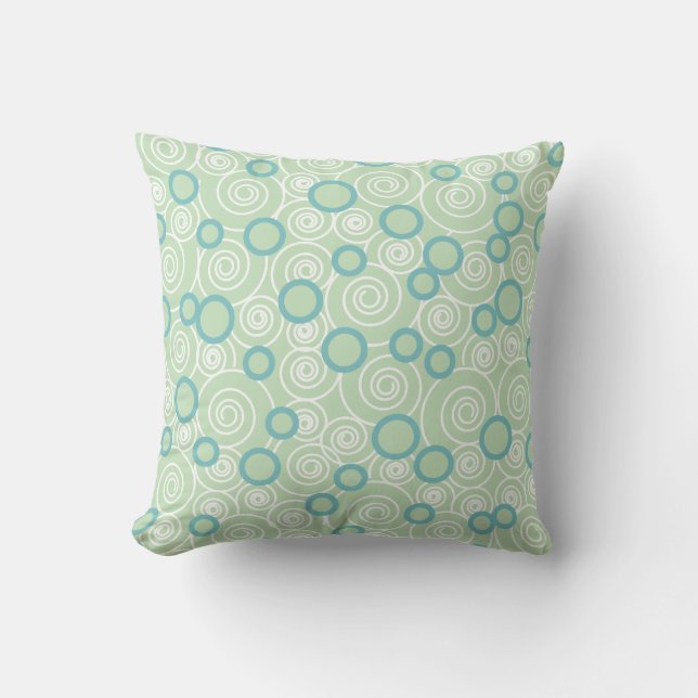 Mint Green & Blauwgroen Blue Swirl Kussen (Voorkant)