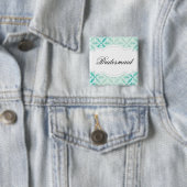 Mint Green & Blauwgroen Damask Bridesmaid Vierkante Button 5,1 Cm (In situ)