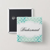Mint Green & Blauwgroen Damask Bridesmaid Vierkante Button 5,1 Cm (Voorkant /achterkant)