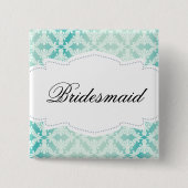 Mint Green & Blauwgroen Damask Bridesmaid Vierkante Button 5,1 Cm (Voorkant)
